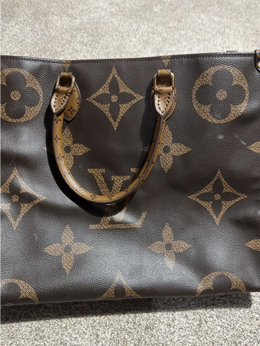 Designer Monogram Tote in Tan with Red Interior - Picture 2 of 6